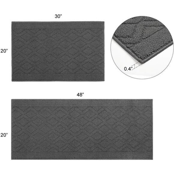 Kitchen Rug Set Anti Fatigue Mats 2 Piece Grey Washable Non Slip Floor Mat - Picture 2 of 7